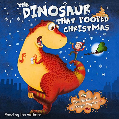 The audiobook cover for The Dinosaur That Pooped by Dougie Poynter and Tom Fletcher